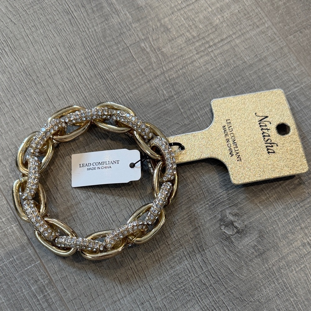 Natasha Couture Gold and Cubic Zarconia Chain Bracelet